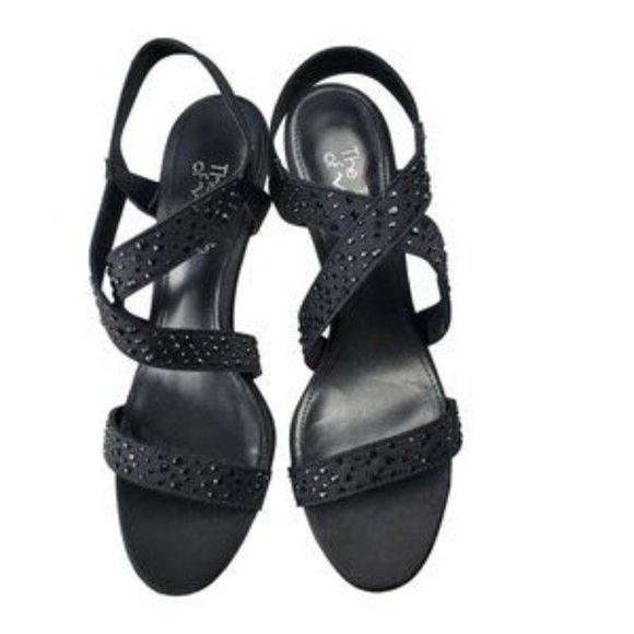 The Touch of Nina Black Heeled Slip-on Sandals Strappy Black Studs Womens 9.5 - Picture 3 of 4
